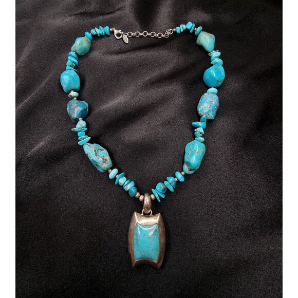 Barse 925 Sterling Silver Turquoise Beaded Necklace With Pendant Boho Chic Jewel - Picture 2 of 6